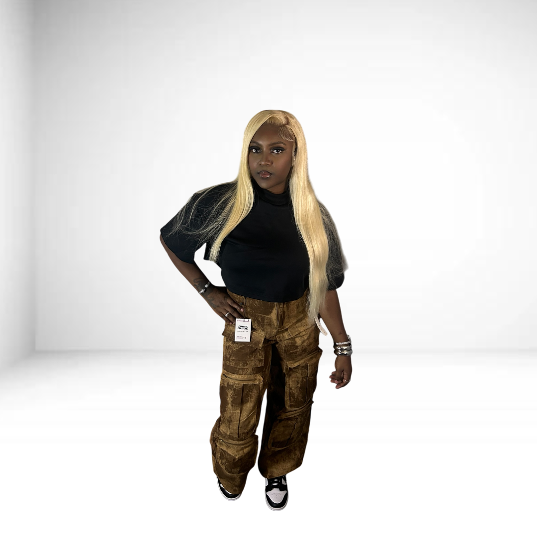 Fool Me Not Khaki/Combo Multi-Pocket Wide Leg Cargo Pants