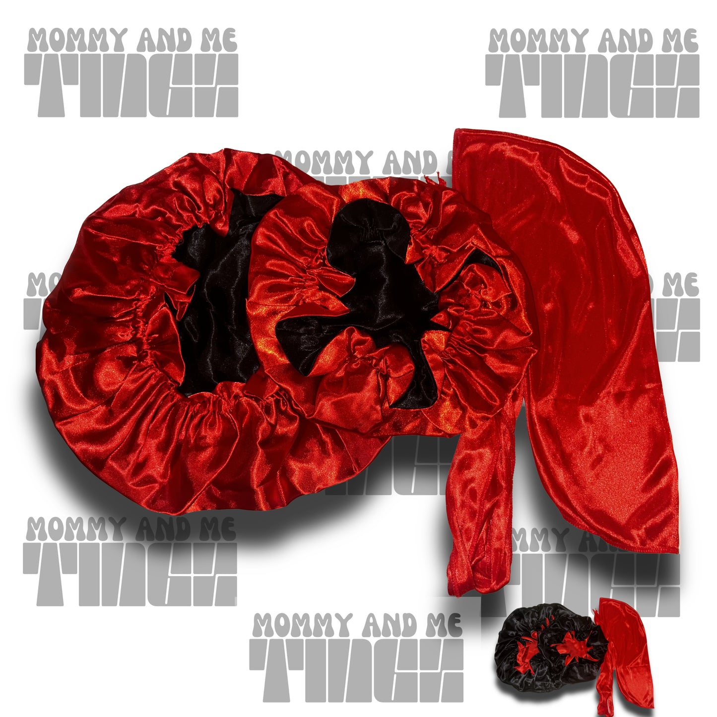 Mom And Son Reversible Silk Satin Bonnet And Durag| Adult And Kid