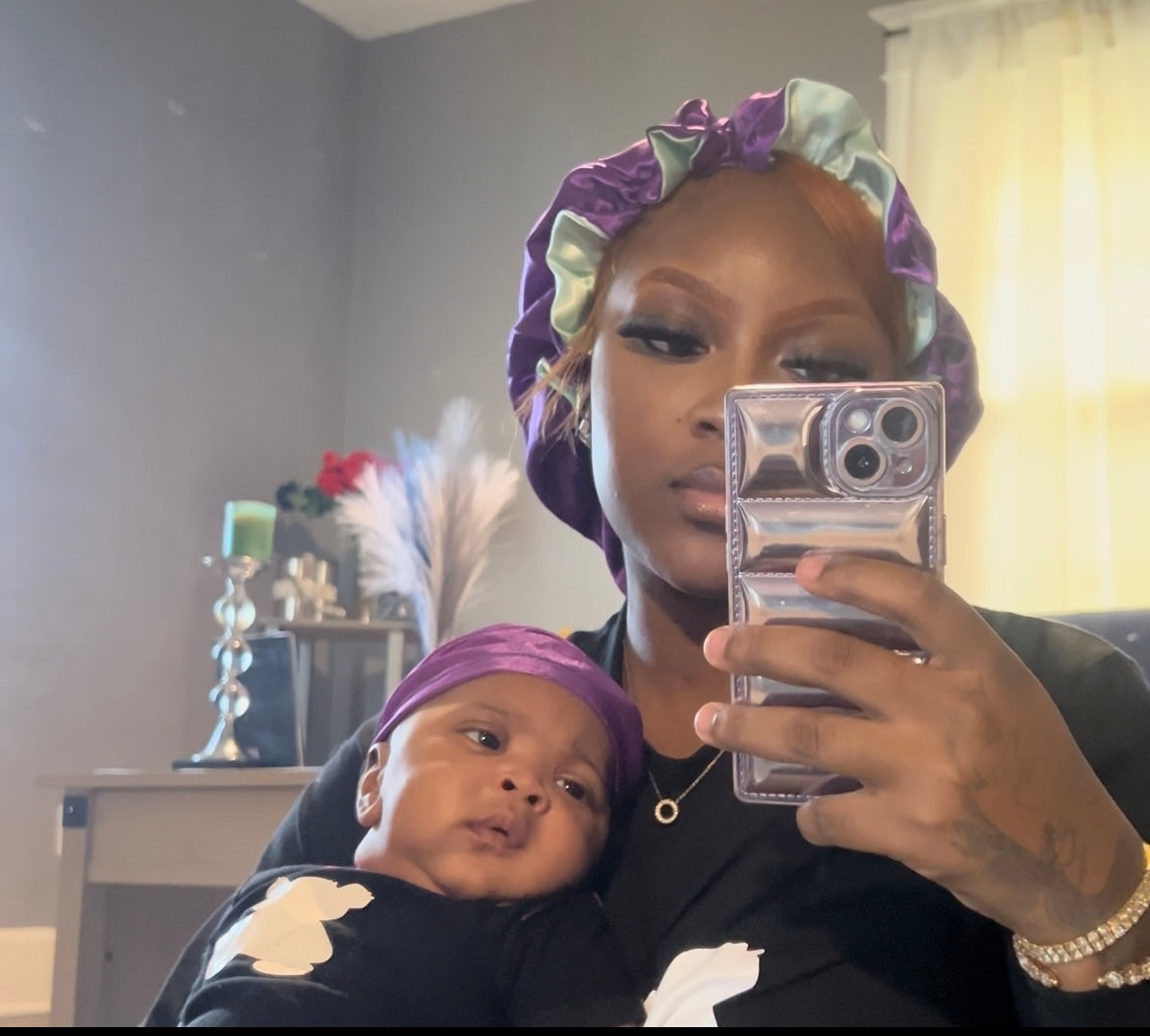 Mom And Son Reversible Silk Satin Bonnet And Durag| Adult And Kid