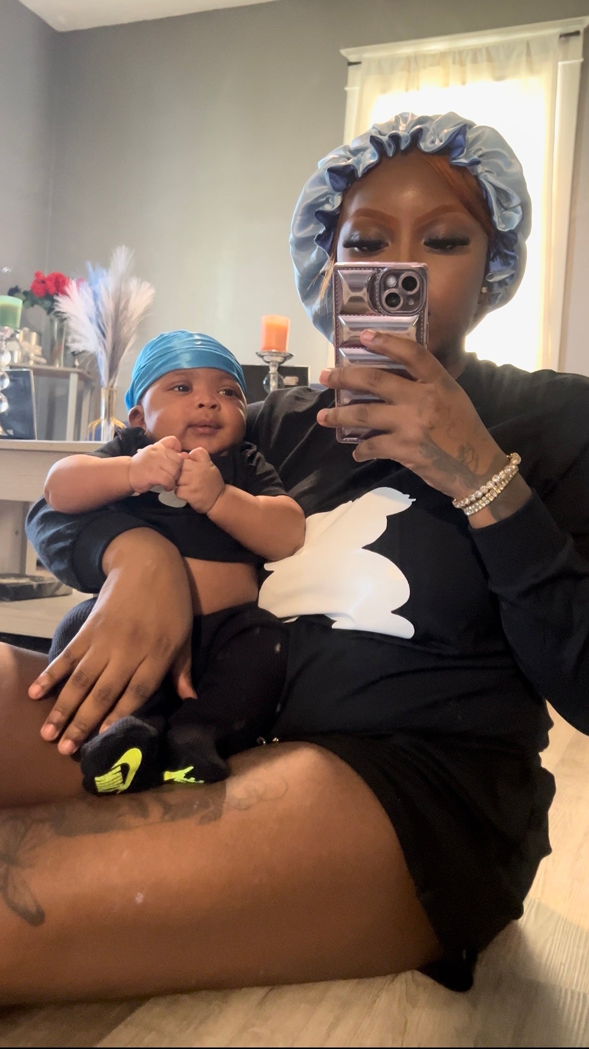Mom And Son Reversible Silk Satin Bonnet And Durag| Adult And Kid