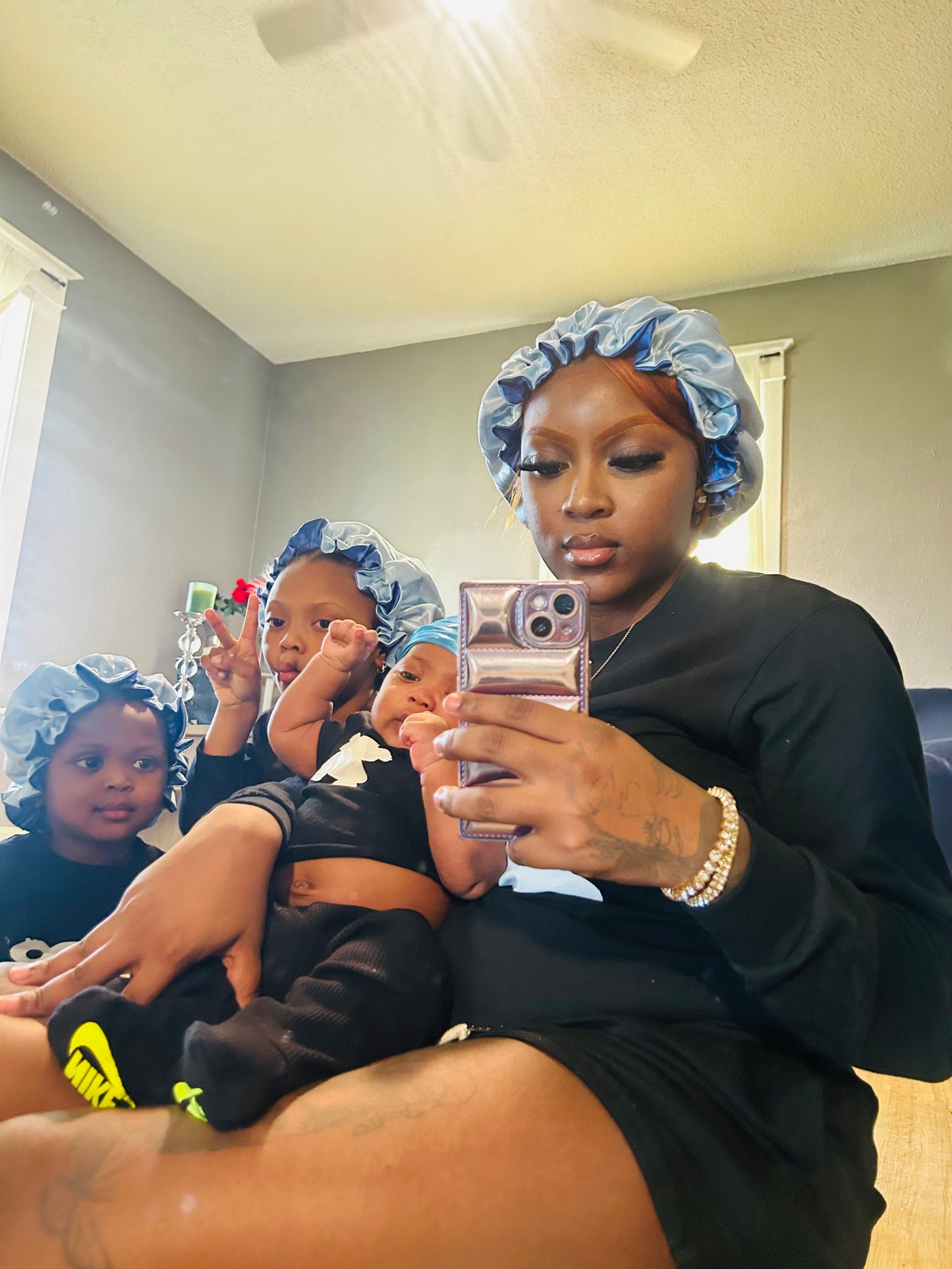 Mom And Son Reversible Silk Satin Bonnet And Durag| Adult And Kid
