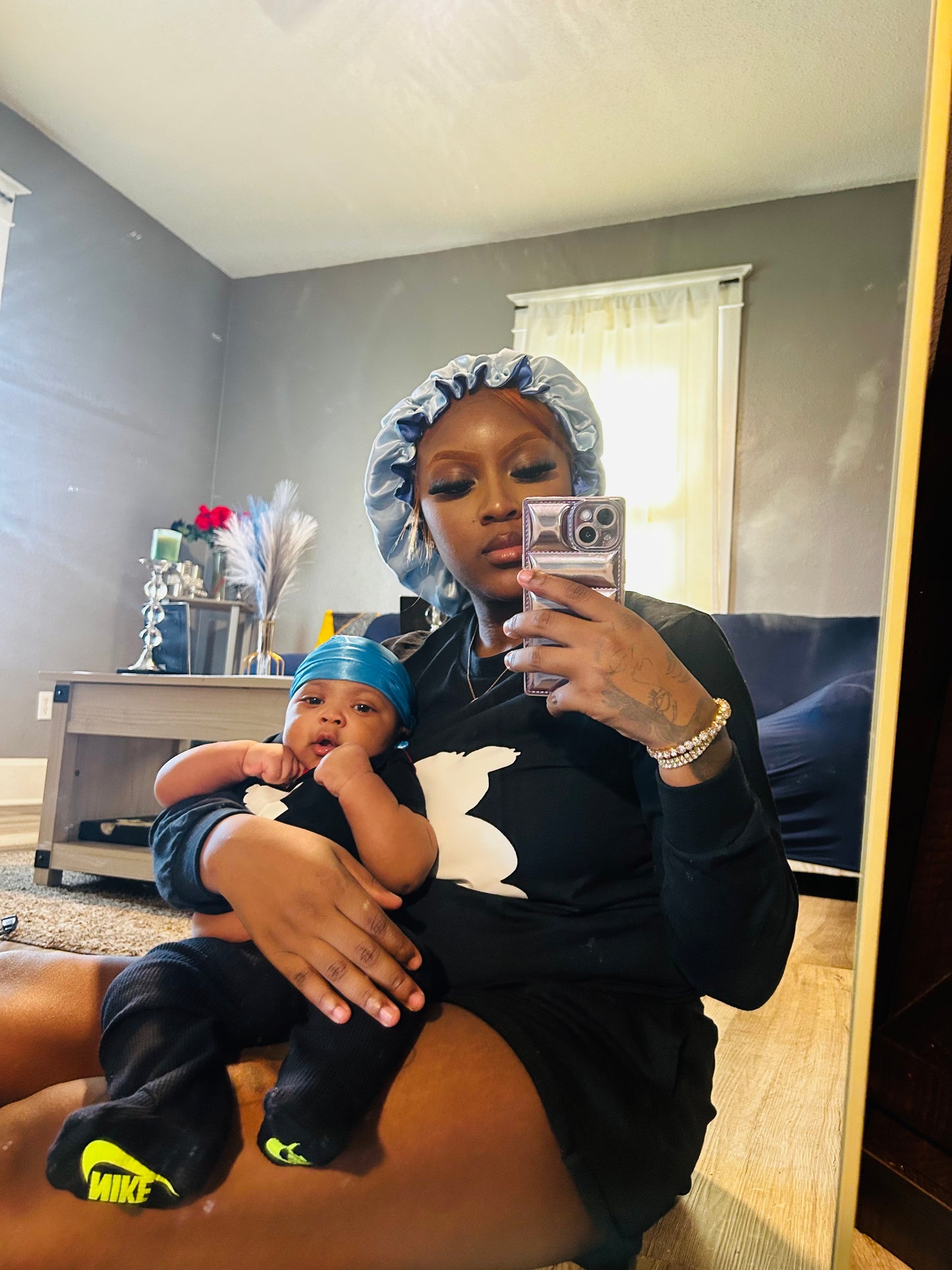 Mom And Son Reversible Silk Satin Bonnet And Durag| Adult And Kid