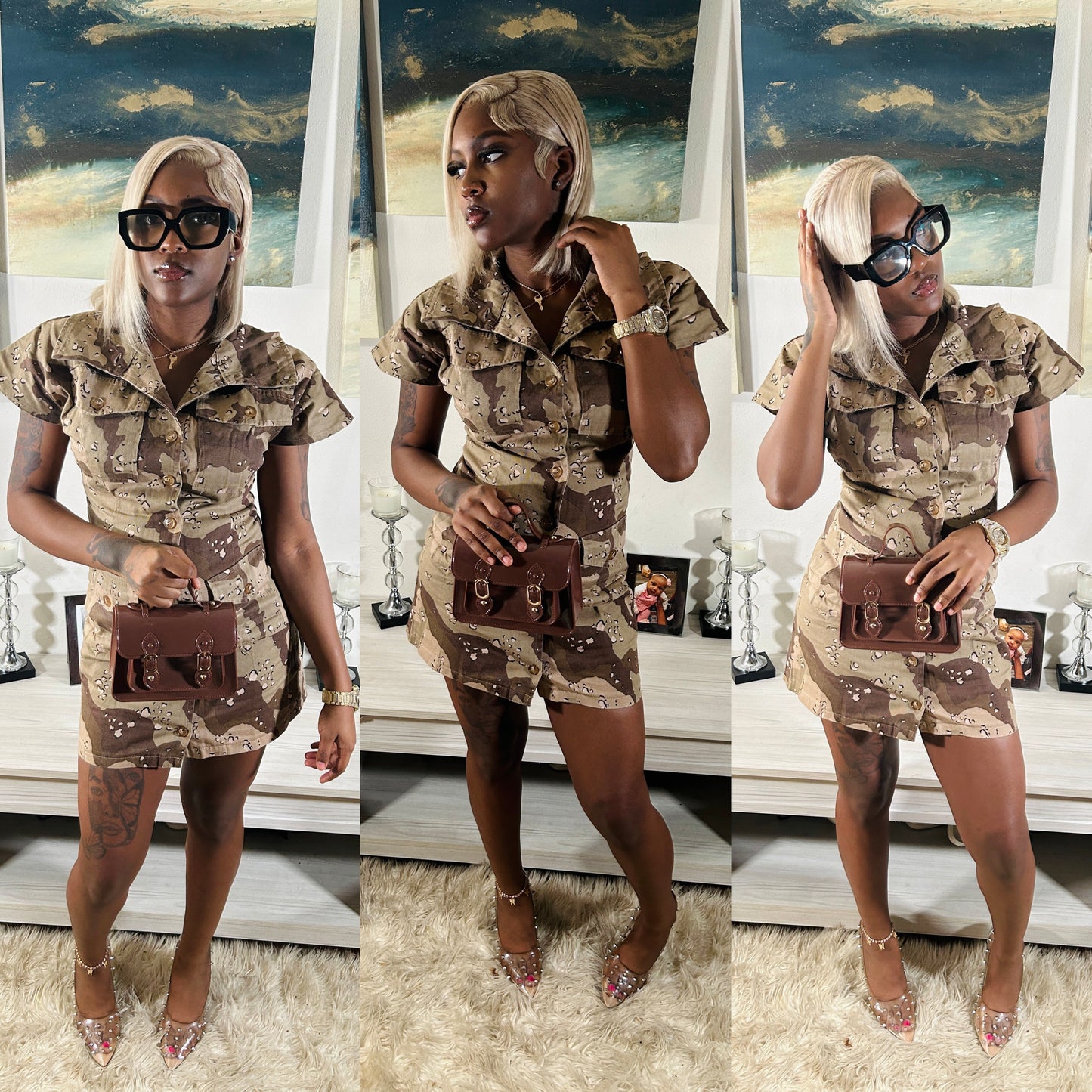 Flare Arm I’m The Ish Camouflage Denim Dress