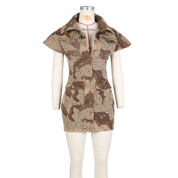 Flare Arm I’m The Ish Camouflage Denim Dress