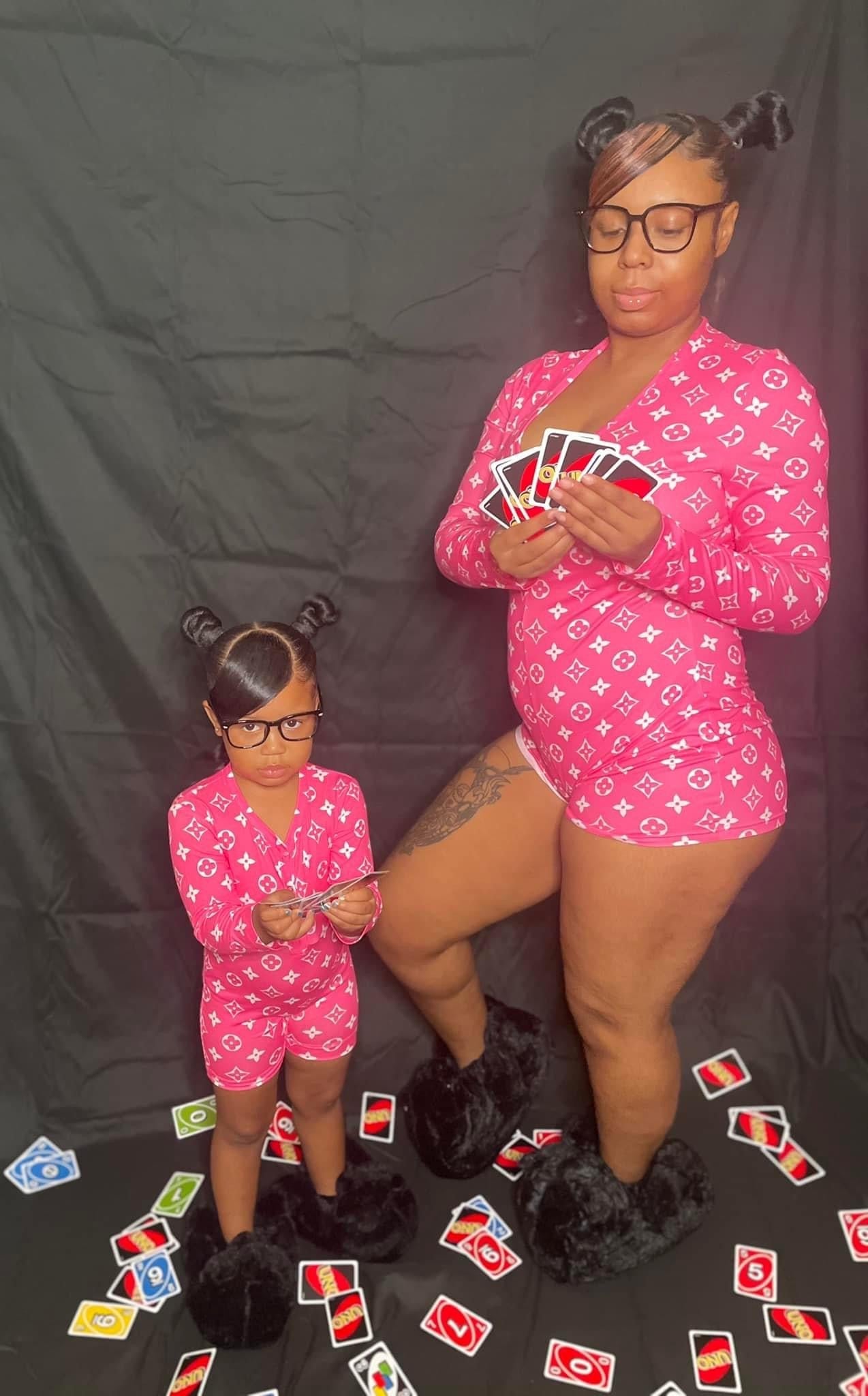 Call Me Beautiful Pink Print Long Sleeve Onesie MINI AND MOM