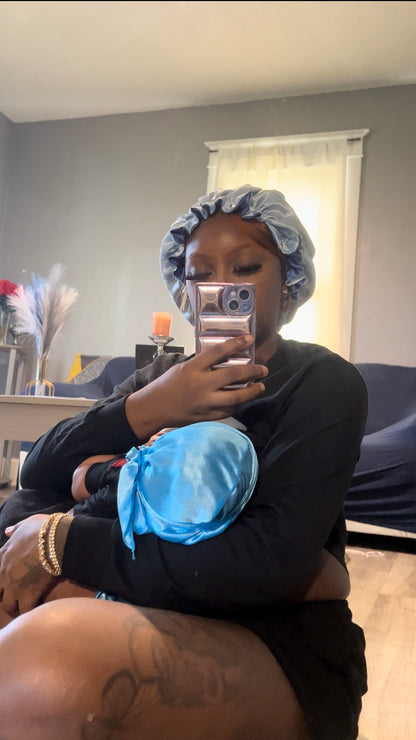 Mom And Son Reversible Silk Satin Bonnet And Durag| Adult And Kid