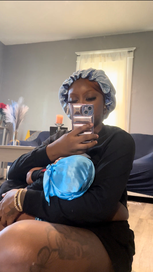 Mom And Son Reversible Silk Satin Bonnet And Durag| Adult And Kid